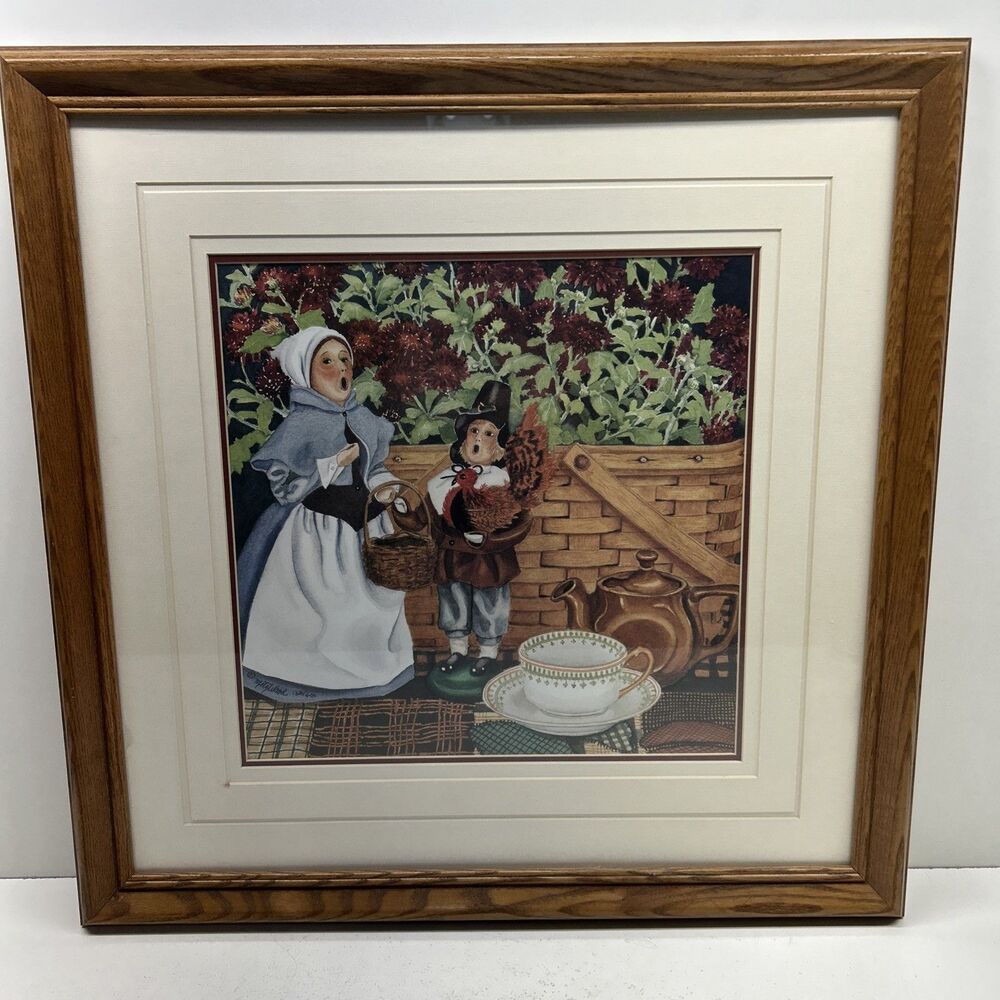 VTG Thanksgiving Themed Folk Art Print Signed By‎ Metz Wood 138/400